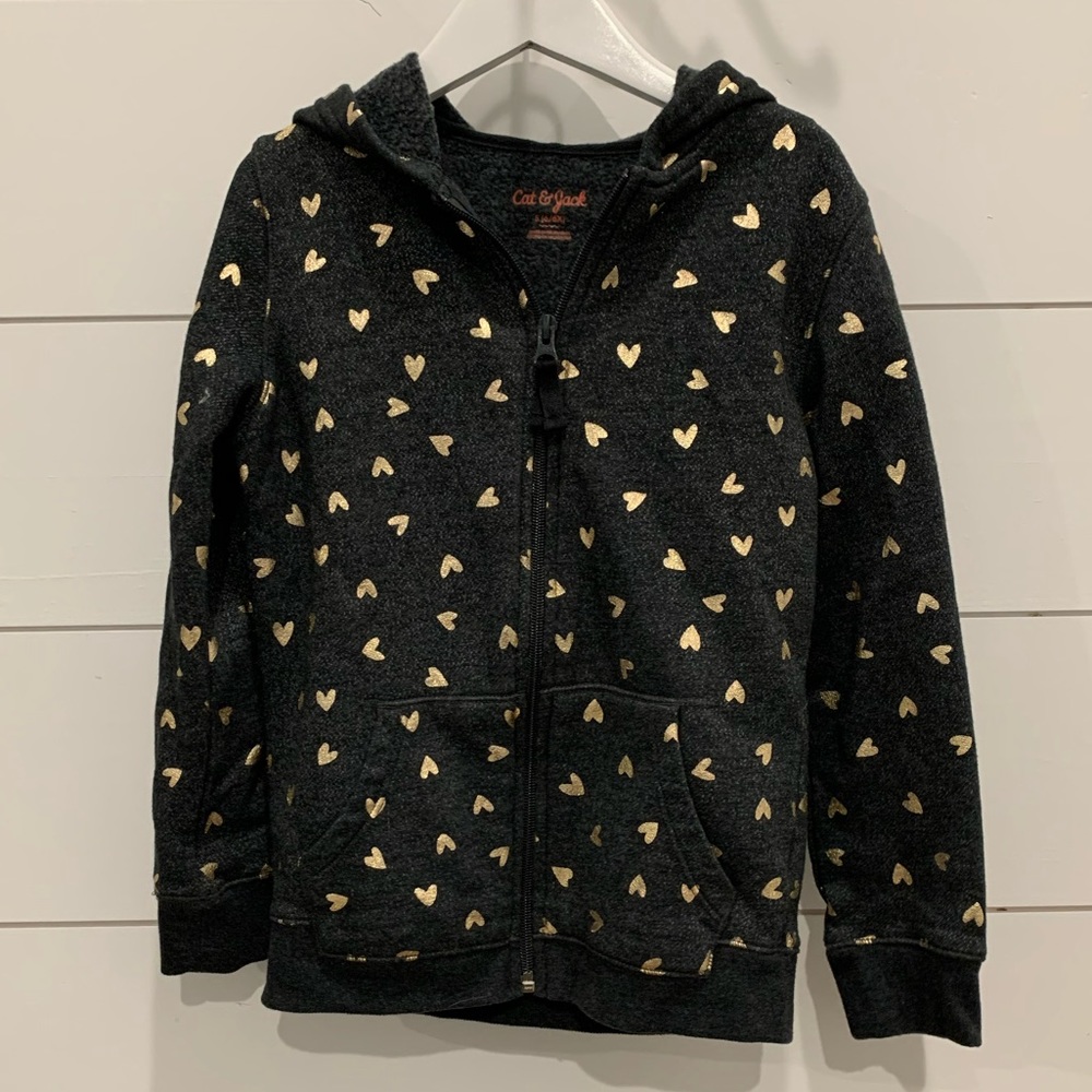 Cat & Jack Charcoal & Gold Heart Hoodie 6 years